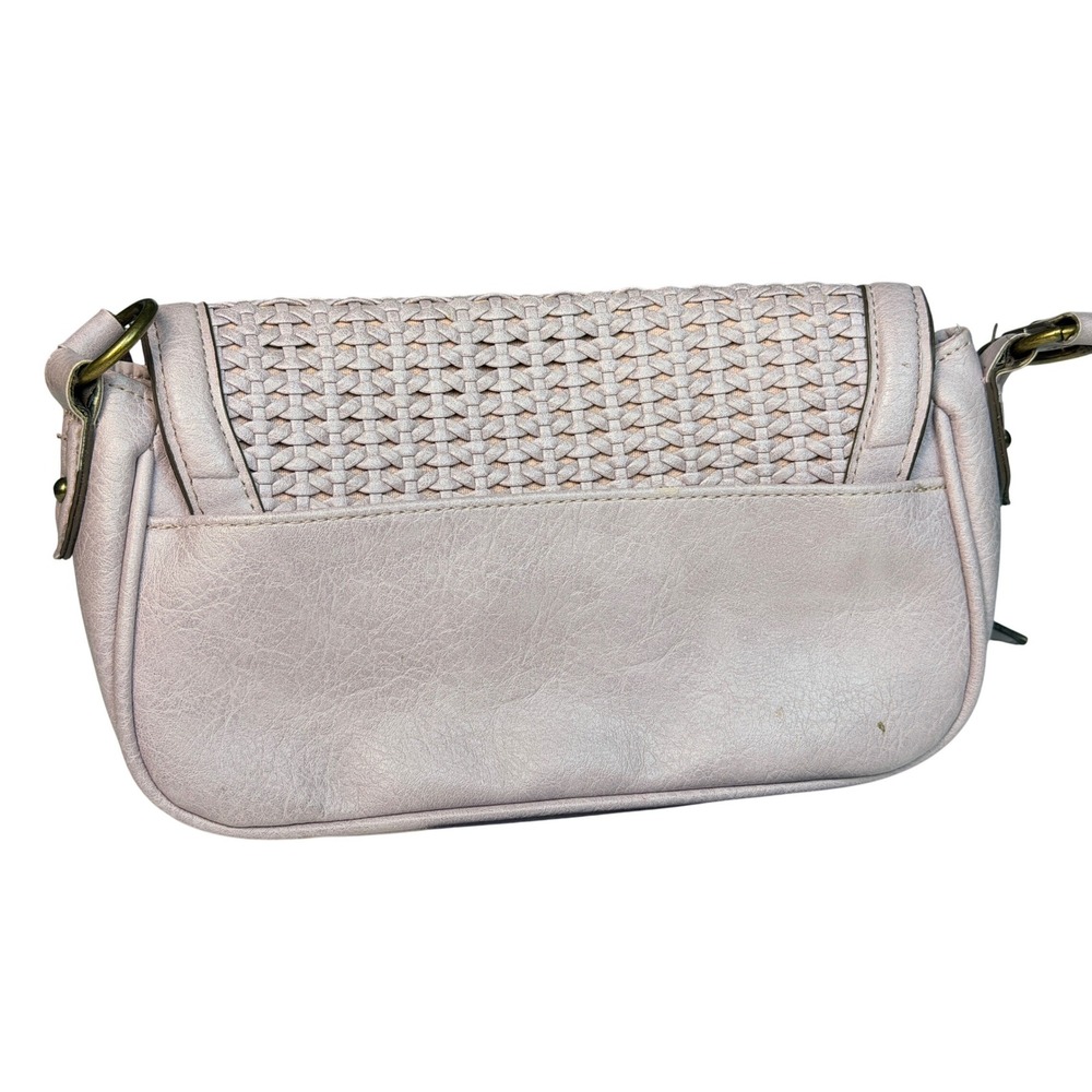 Lilac Woven Flap Crossbody Bag Textured Faux Leather Brass Hardware - Picture 3 of 8